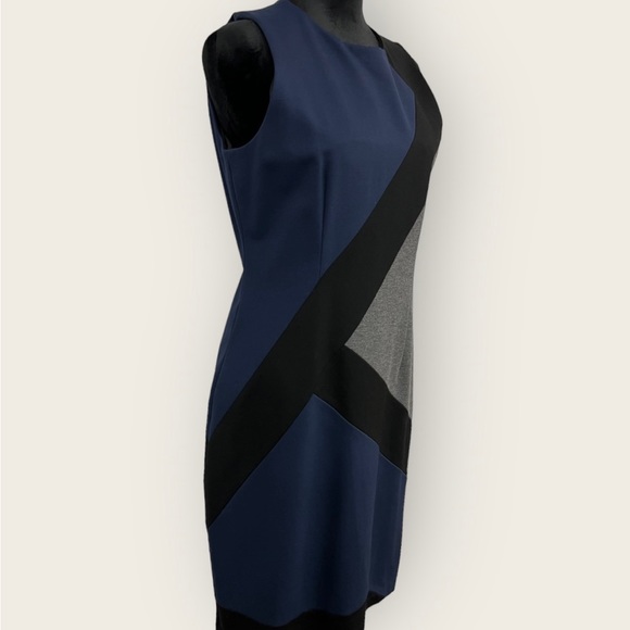 Ladies White House Black Market Grey Color Block Dress Size 10 - Picture 6 of 10